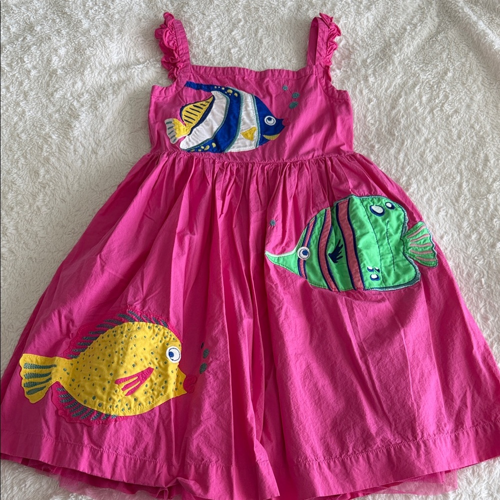 Mini Boden girls size 8-9 pink tropical fish sleeveless sun dress summer